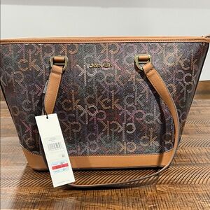 Calvin Klein Multicolor Logo Tote with Tan Accents